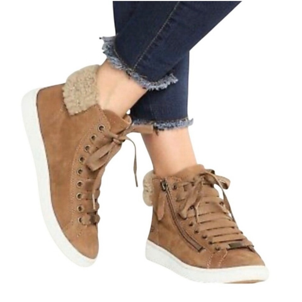 UGG Olive High Top Sneakers Chestnut Leather Shearling  Womens Size 8.5